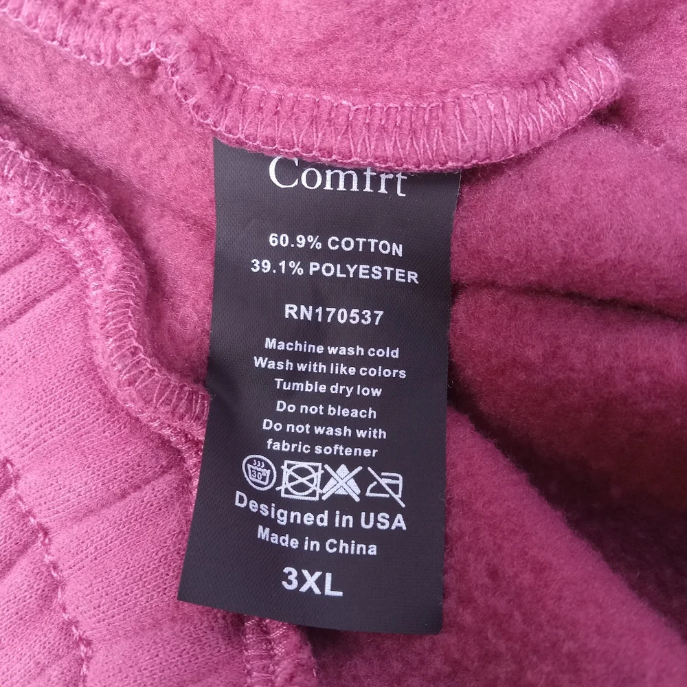 Comfrt Fleece Jogger Sweatpants Size 3XL Burgundy Magenta Loungewear Cozy Travel